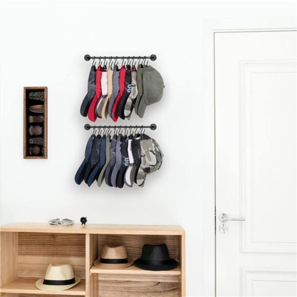 Hat Rack for Wall Baseball Cap Organizer Hanger with 20 Hooks Modern - Picture 9 of 14